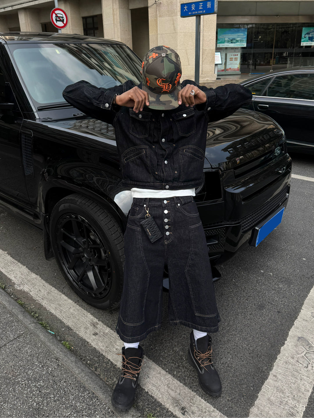 STEEPC Snap Button Double Knee Cropped Denim Baggy Shorts | Face 3 Face