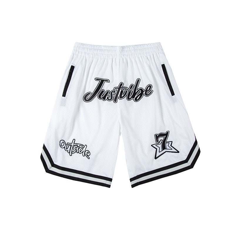 JUST VIBE Patch Embroidered Mesh Basketball Shorts | Face 3 Face