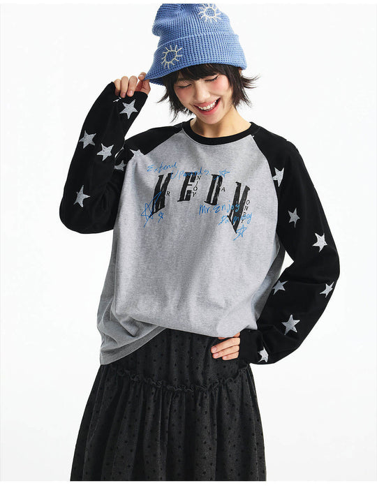 MEDM Star Print Raglan Long Sleeve Tee | Face 3 Face