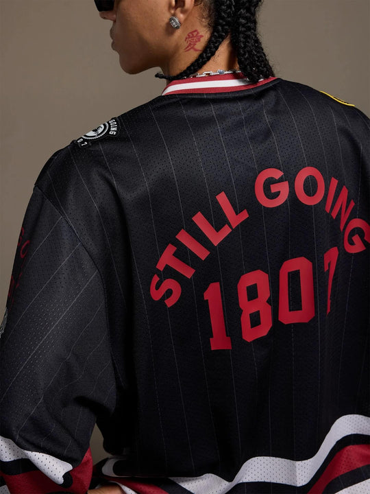 1807 Print Patch V Neck Mesh Long Sleeve Hockey Jersey | Face 3 Face