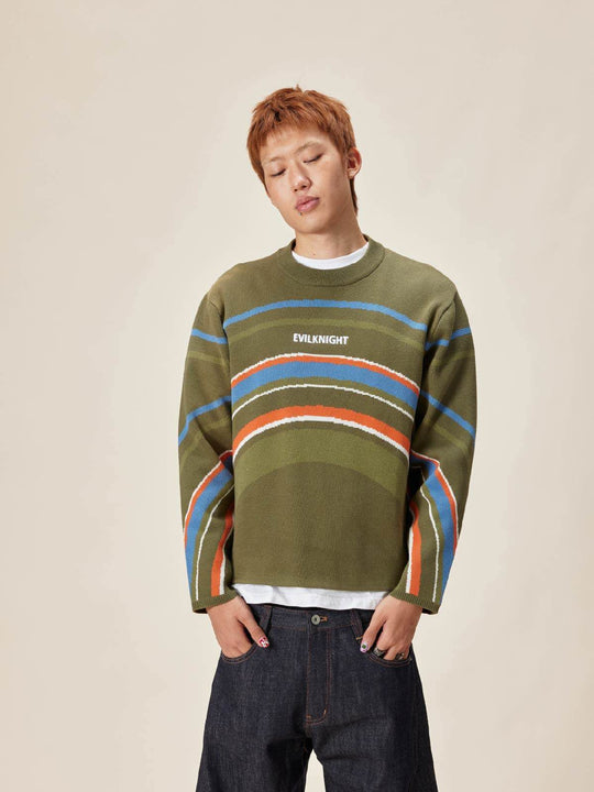 EVILKNIGHT(EK) Rainbow Circle Pattern Knit Sweater | Face 3 Face