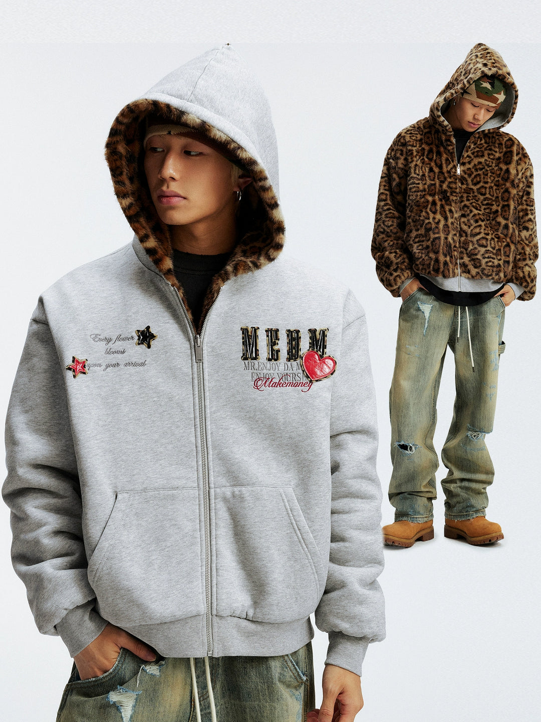 MEDM Reversible Leopard Fur Hooded Jacket | Face 3 Face