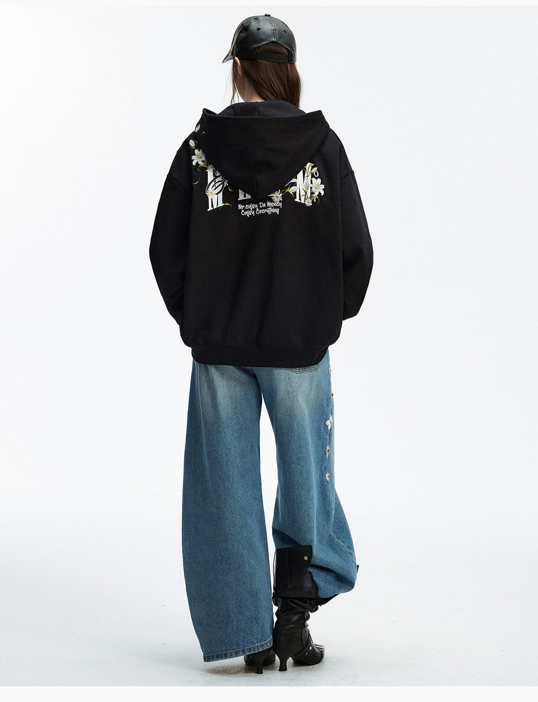 MEDM Rose Embroidered Zip Up Hoodie | Face 3 Face