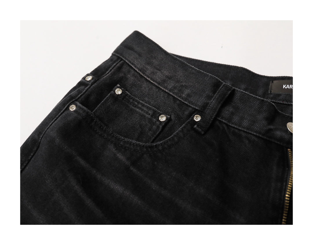 KARMANISTIC Diamond Studded Washed Wide Leg Jeans | Face 3 Face