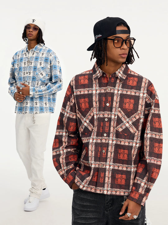 Small Town Kid Cross Logo Original Plaid Full-Print Long Sleeve Shirt | Face 3 Face