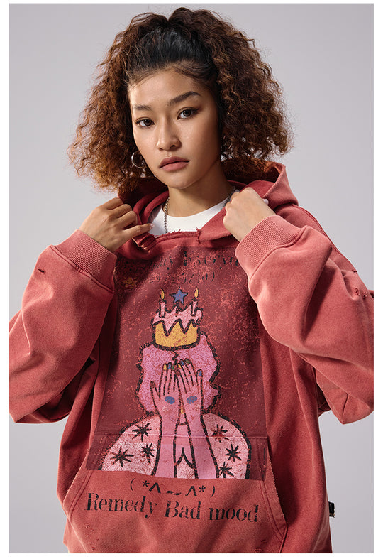 Remedy Washed Distressed Print Hoodie | Face 3 Face