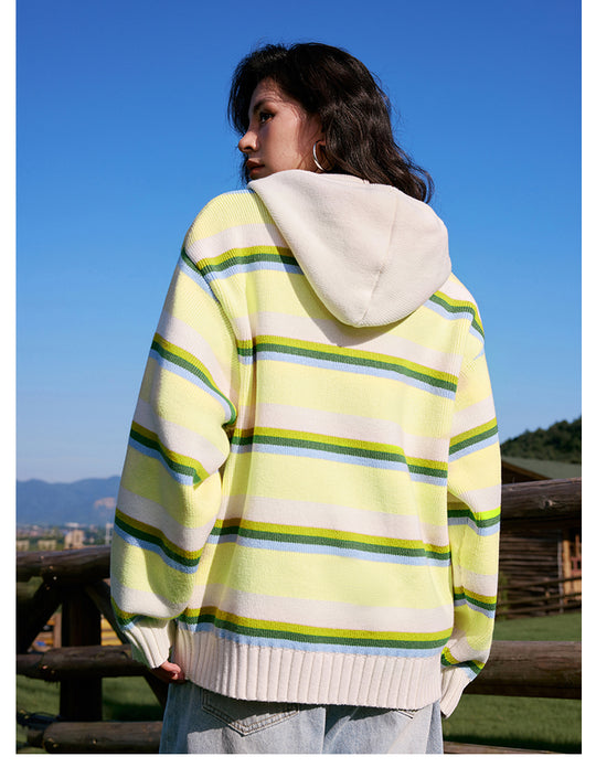 MEDM Colorful Stripes Zip-Up Knit Hoodie | Face 3 Face