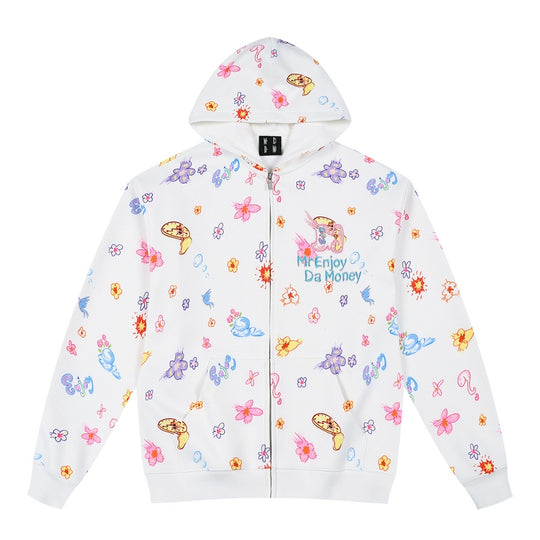 MEDM Graffiti Flower Full Print Zip Up Hoodie | Face 3 Face