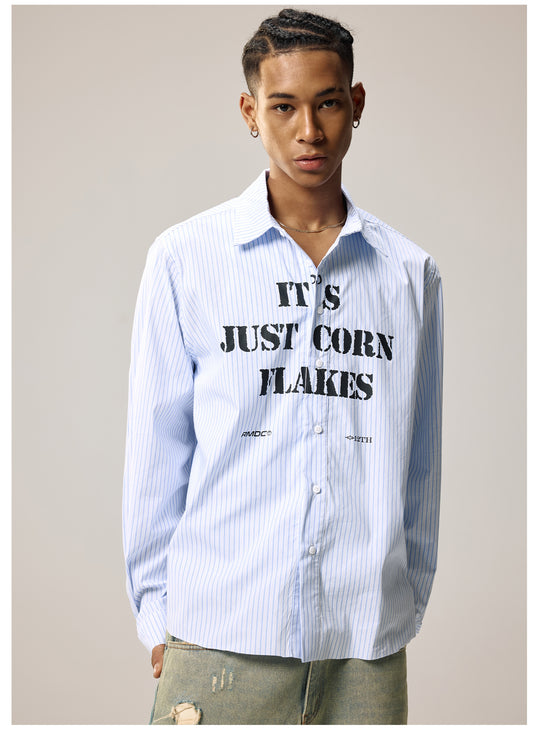 Remedy Letter Print Striped Long Sleeve Shirt | Face 3 Face