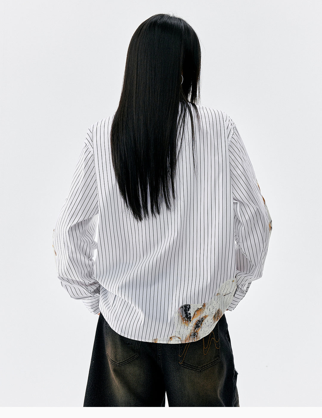 MEDM Lace Embroidered Striped Long Sleeve Shirt | Face 3 Face