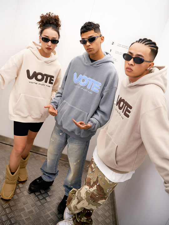 VOTE Fleece Logo Leather Splicing Hoodie