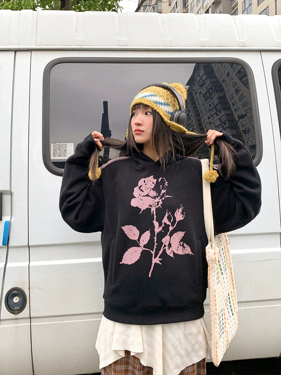 EMPTY REFERENCE Rose Printed Lace Hoodie | Face 3 Face