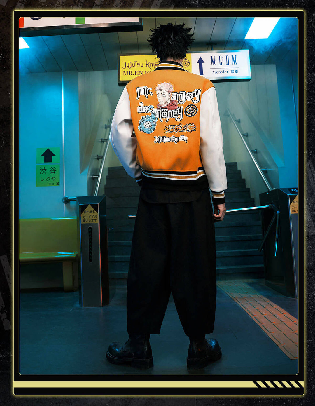 MEDM × Jujutsu Kaisen Character Patch Varsity Jacket | Face 3 Face