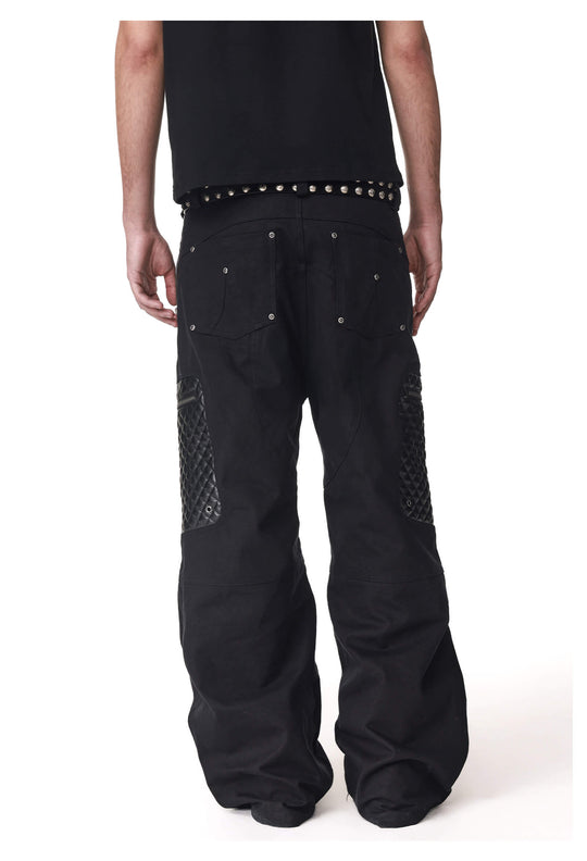 ANTIDOTE PU Leather Quilted Patchwork Cargo Pocket Work Pants | Face 3 Face
