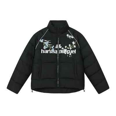 Harsh and Cruel Flower Embroidery Numbering Down Jacket | Face 3 Face