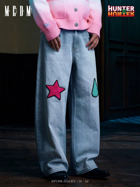 MEDM × HUNTER×HUNTER Hisoka Star and Teardrop Patch Washed Jeans