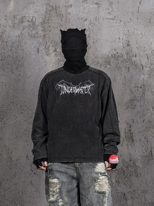 UNDERWATER Washed Deconstruction Patchwork Print Long Sleeve Tee | Face 3 Face