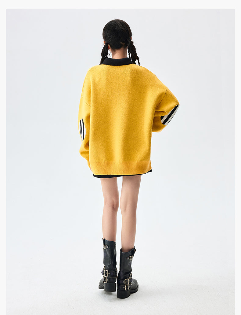 MEDM Patchwork Striped Elbow Knit Sweater | Face 3 Face