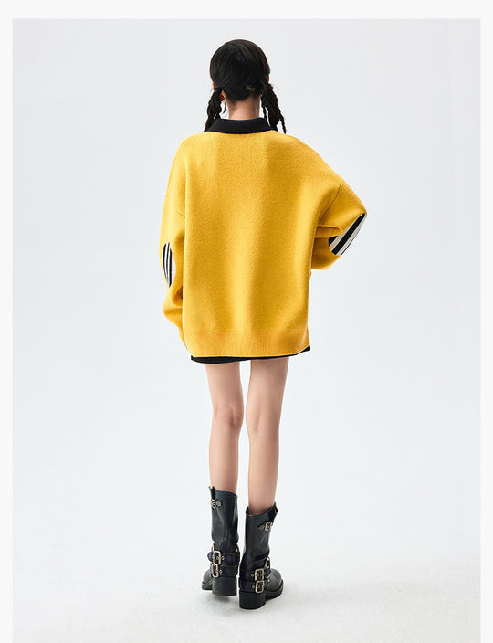 MEDM Patchwork Striped Elbow Knit Sweater | Face 3 Face