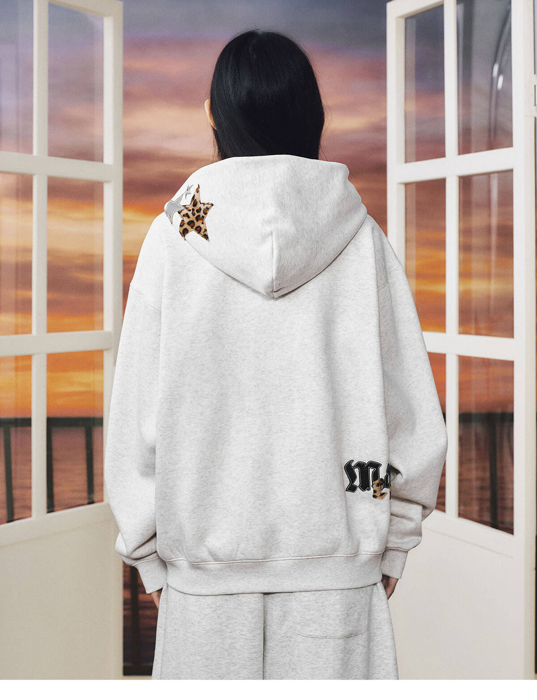 MEDM Leopard Print Star Patch Logo Embroidered Zip Up Hoodie | Face 3 Face