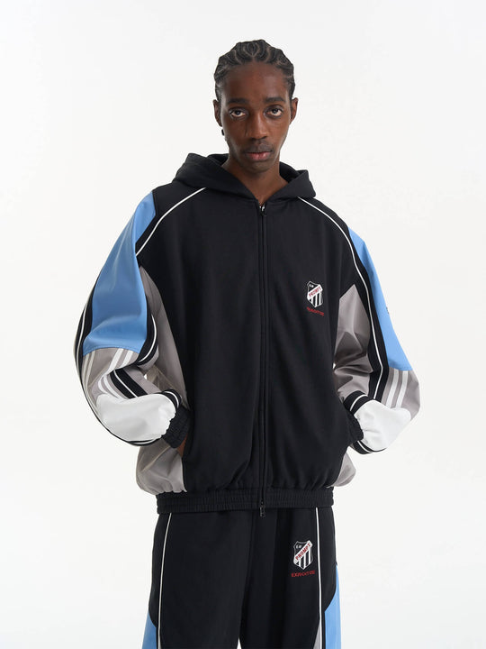 EXITMODE BY BLIND NO PLAN Horse Embroidered Color Block Hooded Track Jacket | Face 3 Face
