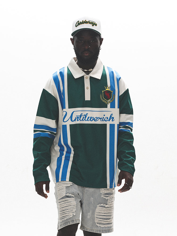 UNTILWERICH Color Blocking Striped Long Sleeve Polo Jersey | Face 3 Face
