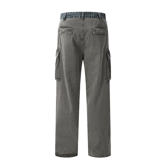 F3F Select Washed Multi Pocket Loose Denim Cargo Pants