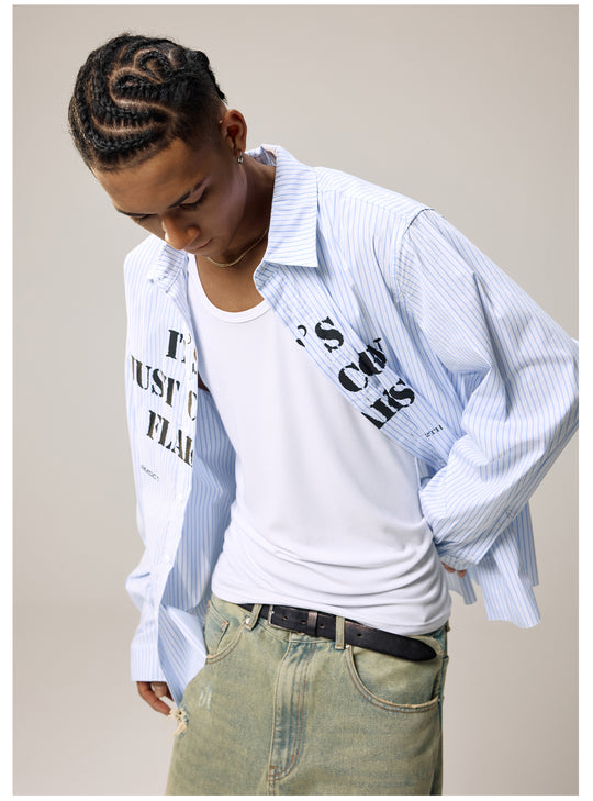 Remedy Letter Print Striped Long Sleeve Shirt | Face 3 Face