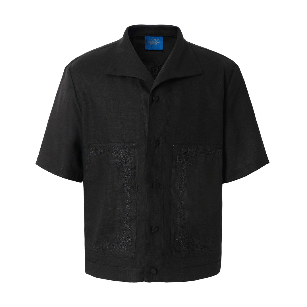 YADcrew Linen Blend Embroidered Short Sleeve Shirt | Face 3 Face