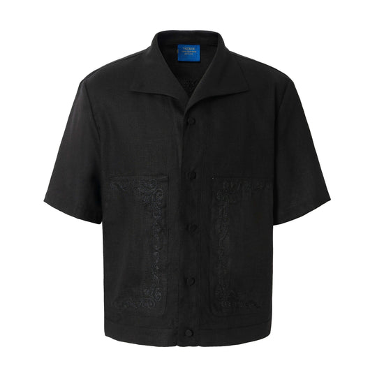 YADcrew Linen Blend Embroidered Short Sleeve Shirt | Face 3 Face