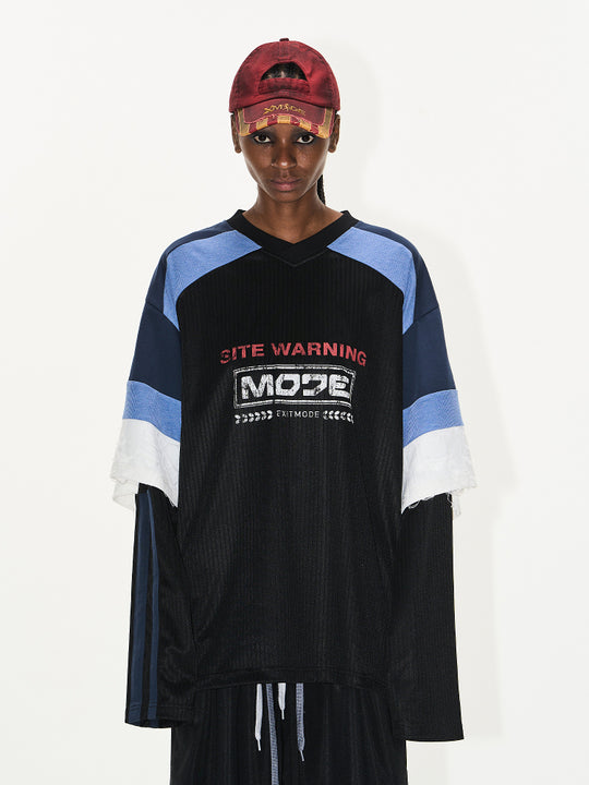 BLIND NO PLAN Colorblocked Double-Layer Jersey Long-Sleeve Tee | Face 3 Face