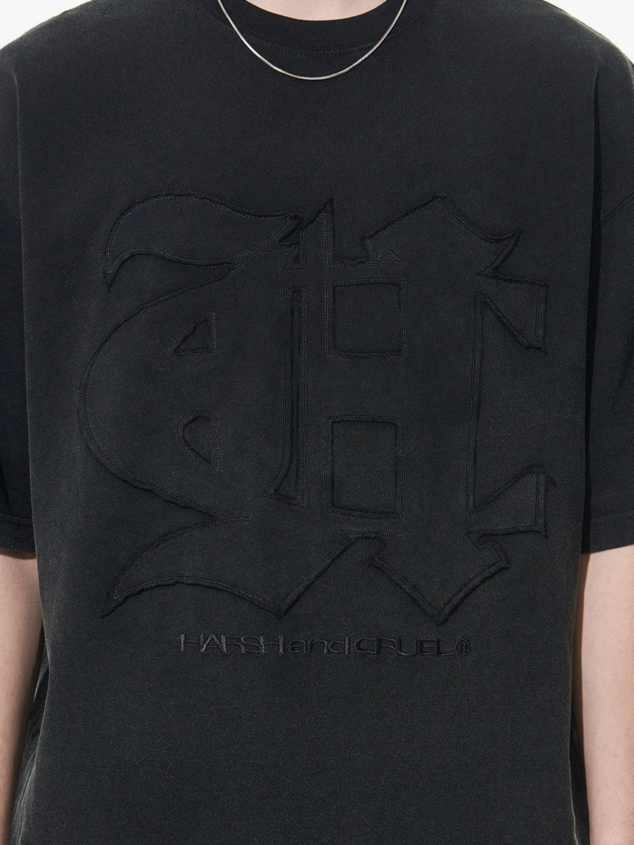 Harsh and Cruel 3D Gothic Embroidery Washed Tee