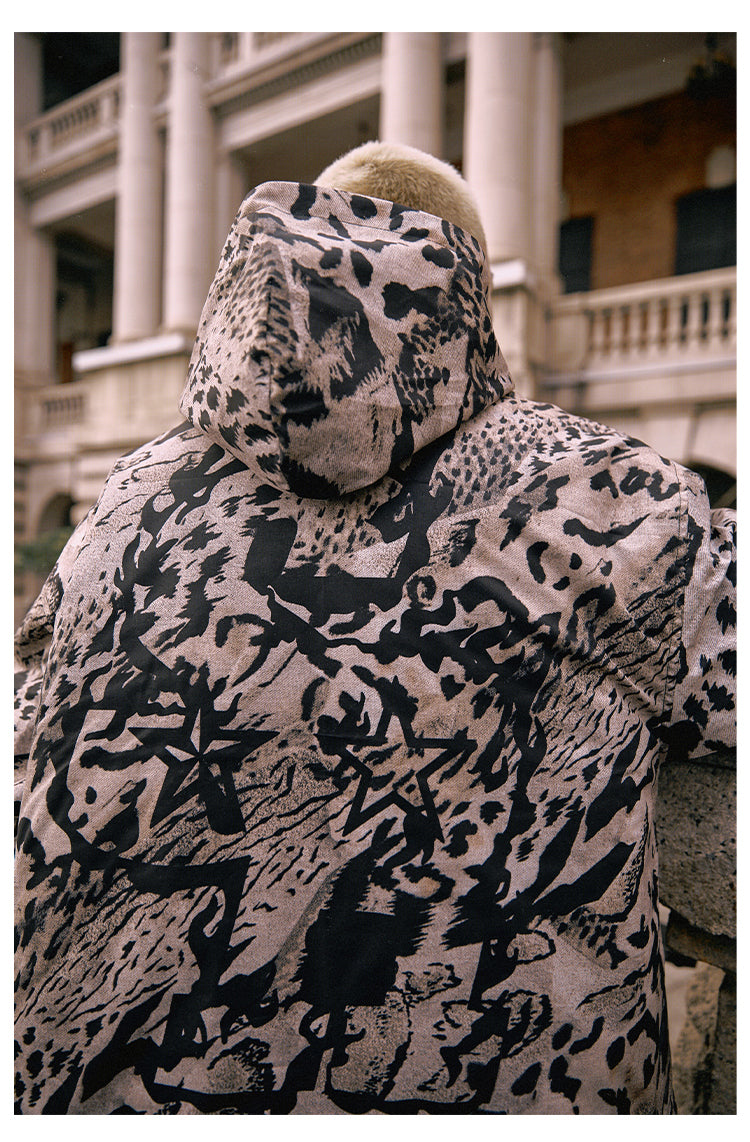 Remedy x STA STARMD SR Logo Leopard Print Hooded Mountain Jacket | Face 3 Face