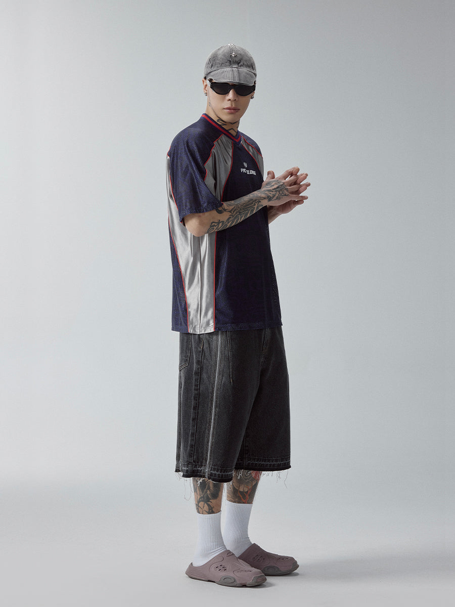 F2CE Washed and Aged Spliced Denim Shorts | Face 3 Face