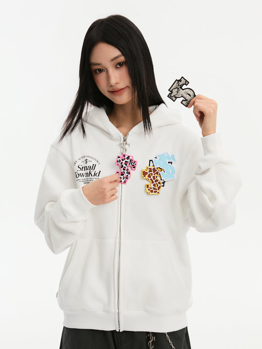 Small Town Kid Animal Textured Logo Velcro Zip-Up Hoodie | Face 3 Face