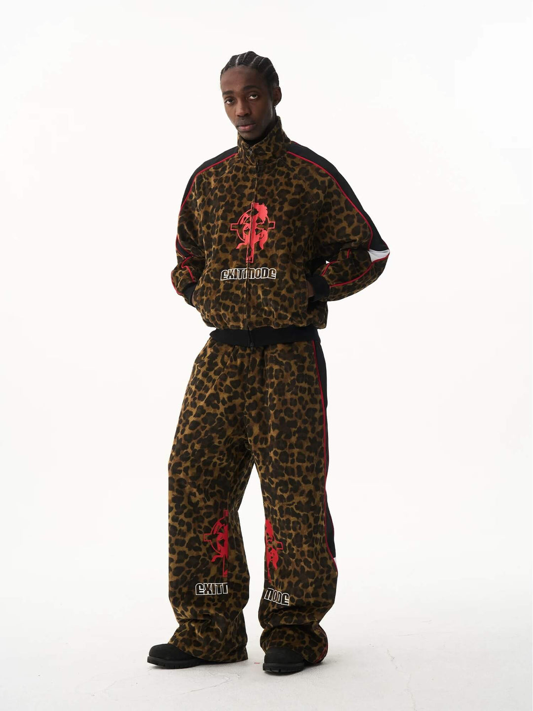 EXITMODE BY BLIND NO PLAN Horse Graphic Leopard Print Track Jacket | Face 3 Face