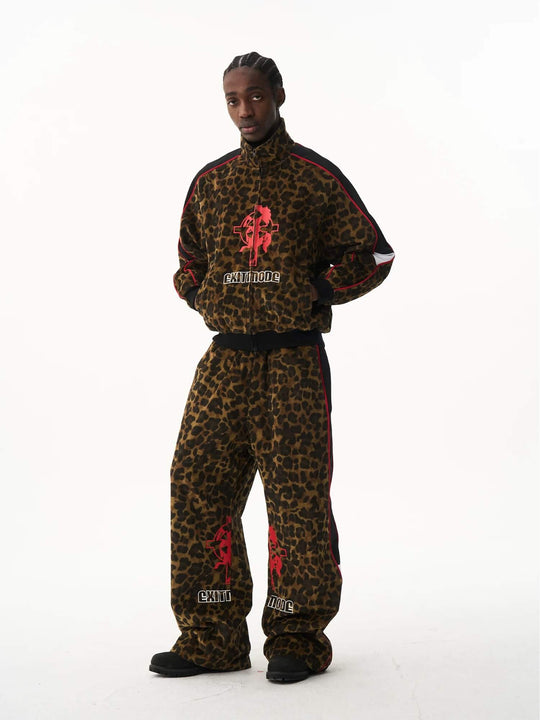 EXITMODE BY BLIND NO PLAN Horse Graphic Leopard Print Track Jacket | Face 3 Face