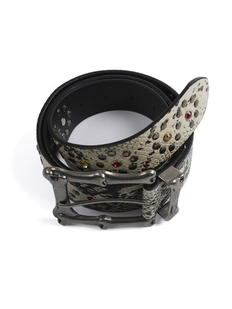 S45 Snake Pattern Studded Metal Buckle Belt | Face 3 Face