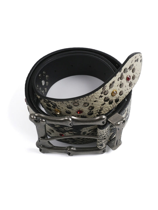 S45 Snake Pattern Studded Metal Buckle Belt | Face 3 Face