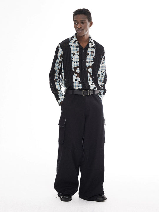 EMPTY REFERENCE Plaid Lace Patchwork Long Sleeve Shirt | Face 3 Face