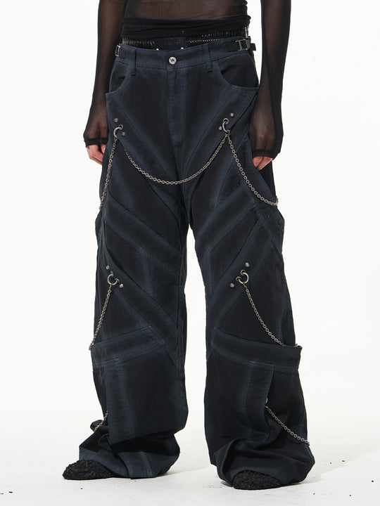 streetwear baggy pants | Chain Washed Work Patchwork Baggy Pants | Face 3 Face