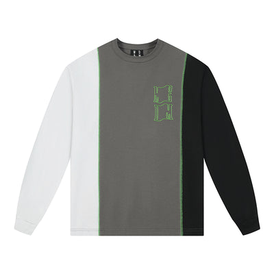 MEDM Three Colors Splicing Letters Embroidery Long Sleeve Tee