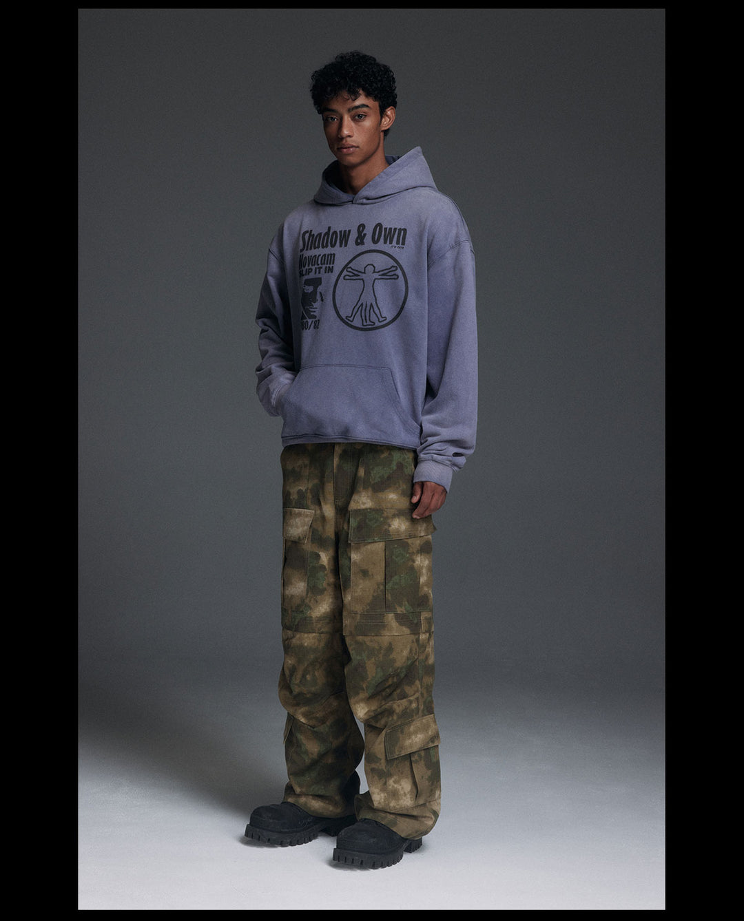 NOVACAM Washed Distressed Black Circle Hoodie | Face 3 Face