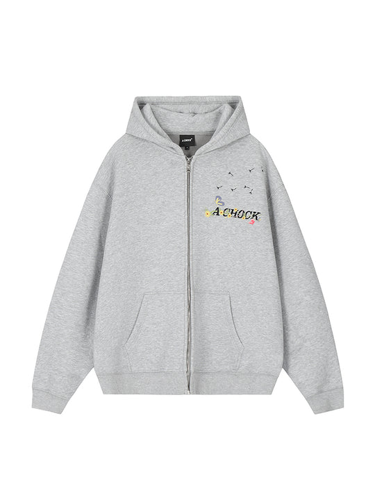 Achock Floral Embroidery Zipper Hoodie | Face 3 Face