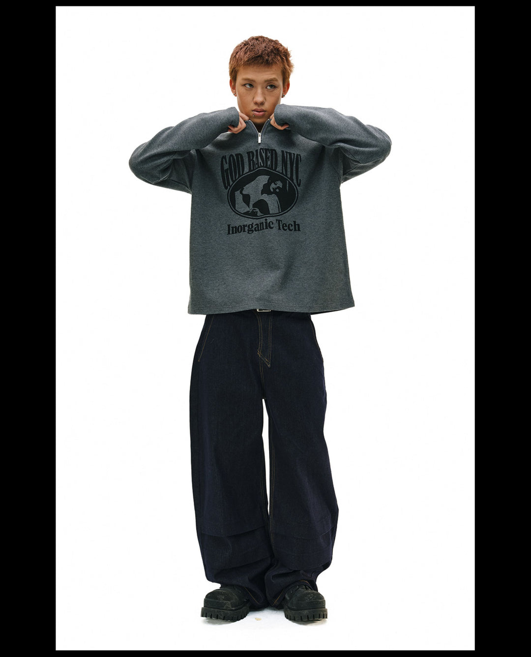 NOVACAM Waffle Vintage Print Zip Long Sleeve Tee | Face 3 Face