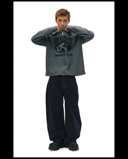 NOVACAM Waffle Vintage Print Zip Long Sleeve Tee | Face 3 Face