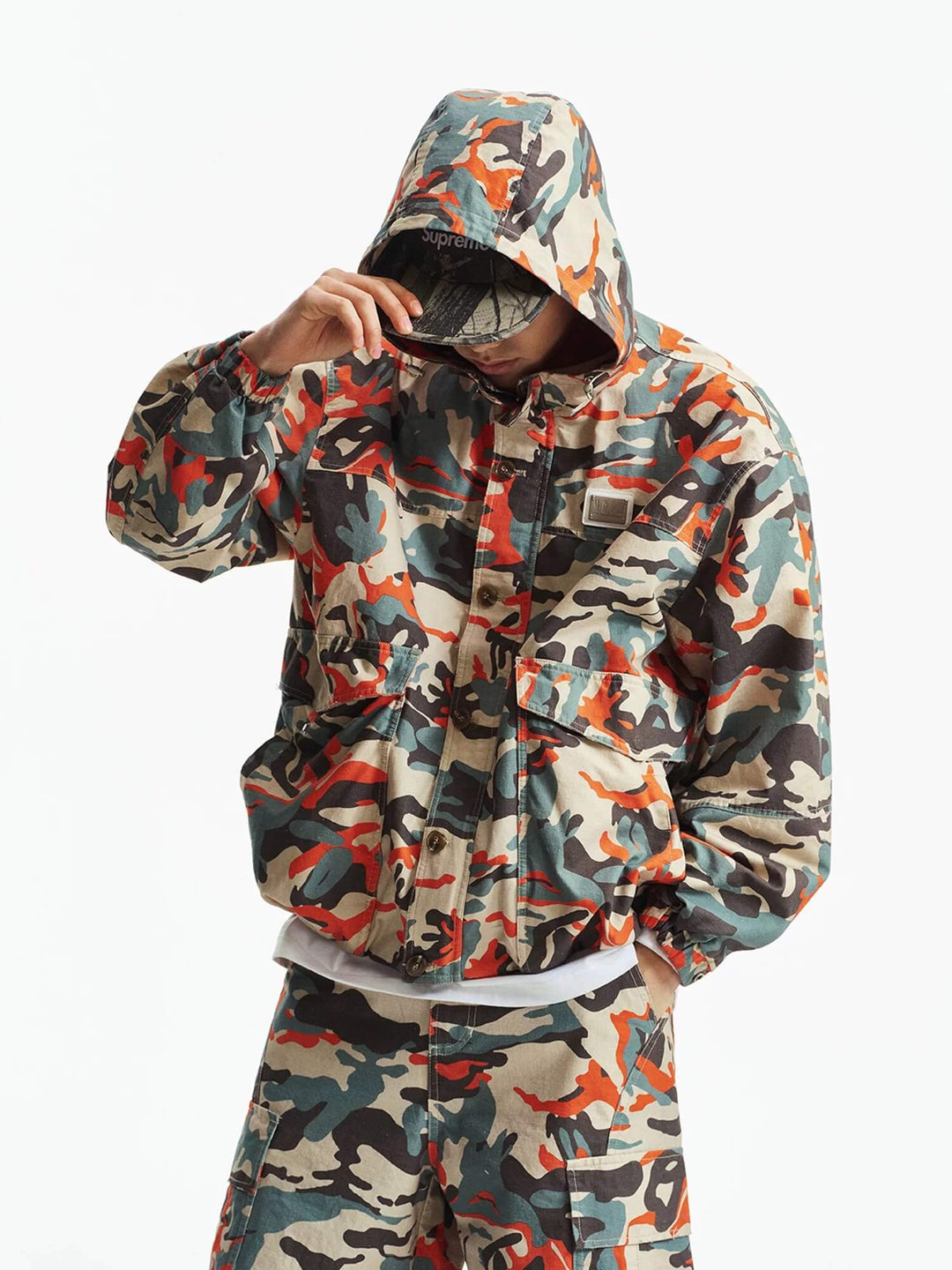 MEDM Custom Color Blocked Camo Hooded Jacket | Face 3 Face