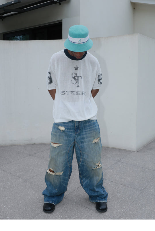 STEEPC Distressed Cat Whisker Washed Baggy Jeans | Face 3 Face