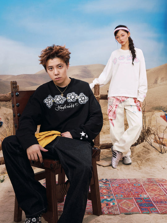 YADcrew Galaxy Star Puzzle Foam Print Long Sleeve Tee | Face 3 Face