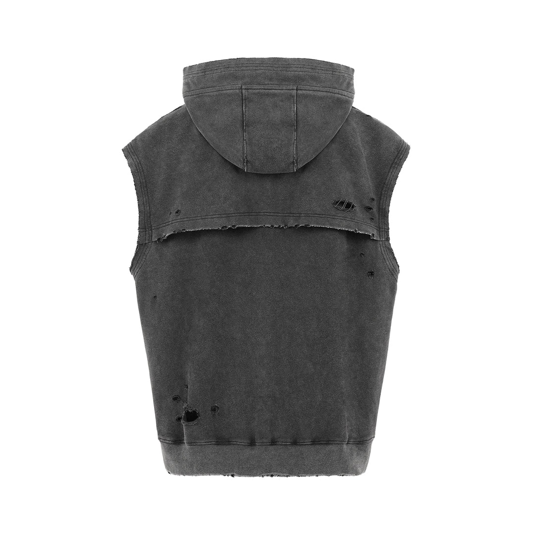UNDERWATER Destruction Faded Spliced Sleeveless Hoodie